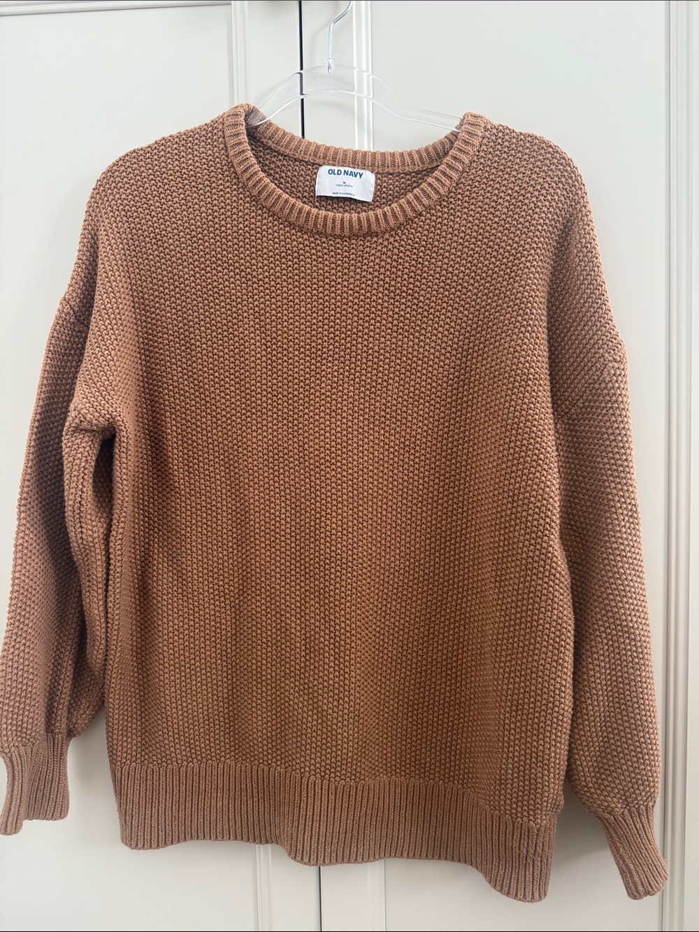 Old Navy Camel Brown Chunky Knit Crew Sweater Tunic Length Size Medium